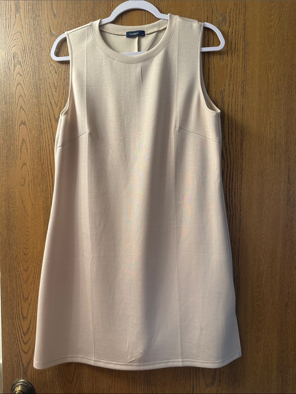 Sleeveless Shift Mini Dress in Soft Beige-Blush